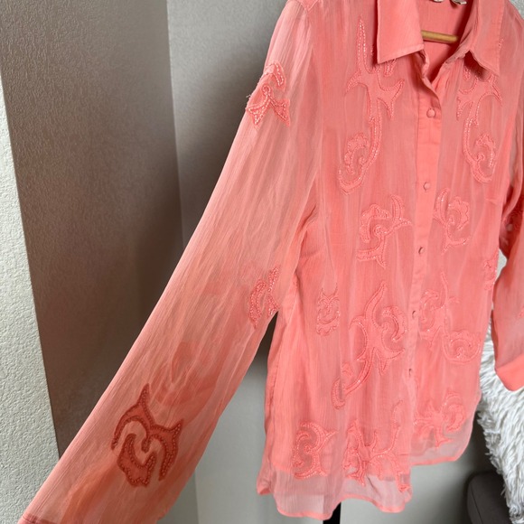 Soft Surroundings Savannah Embellished‎ Tunic Button Down Coral Women's M - Picture 3 of 10